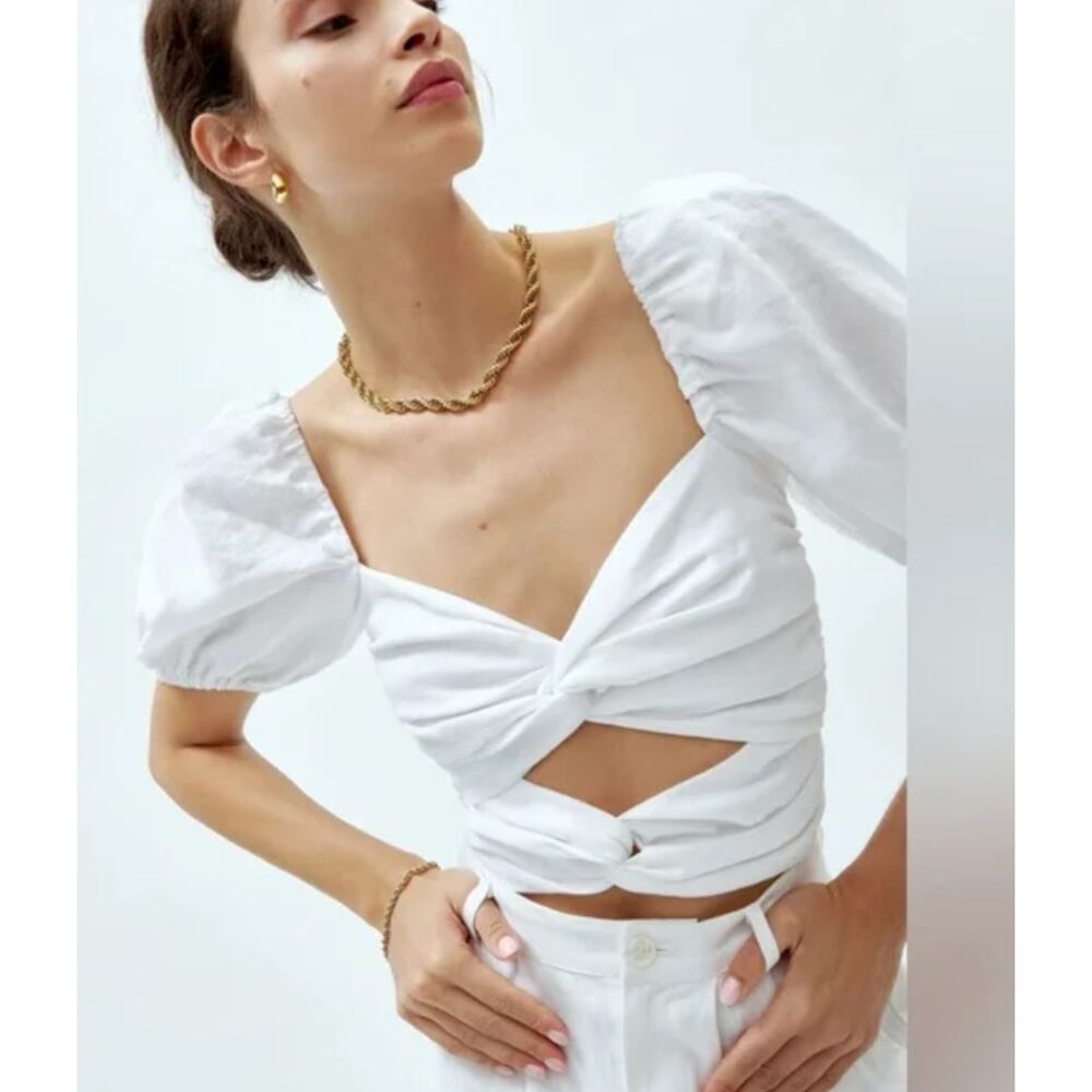 Reformation Karina Linen White Top